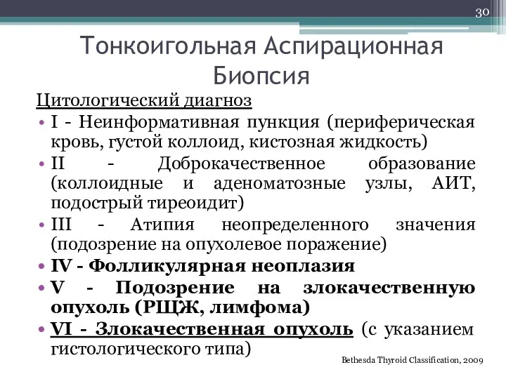 Тонкоигольная Аспирационная Биопсия Цитологический диагноз I - Неинформативная пункция (периферическая