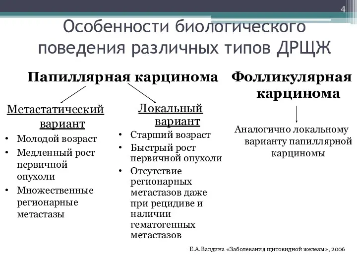 Особенности биологического поведения различных типов ДРЩЖ Папиллярная карцинома Метастатический вариант