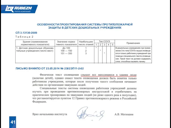 41 ОСОБЕННОСТИ ПРОЕКТИРОВАНИЯ СИСТЕМЫ ПРОТИПОПОЖАРНОЙ ЗАЩИТЫ В ДЕТСКИХ ДОШКОЛЬНЫХ УЧРЕЖДЕНИЯХ