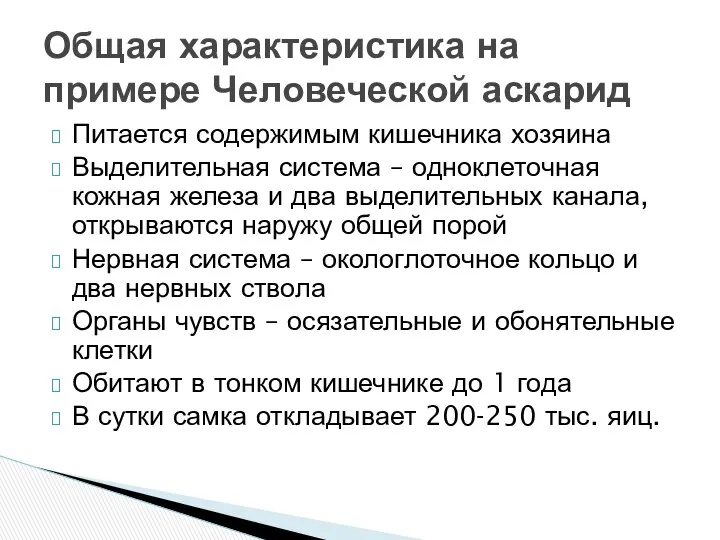 Питается содержимым кишечника хозяина Выделительная система – одноклеточная кожная железа