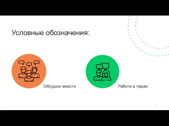 Условные обозначения: Обсудим вместе Работа в парах