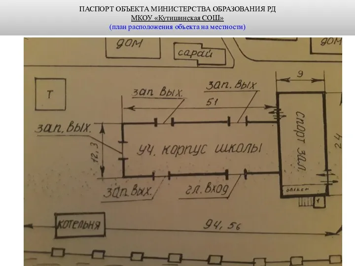 ПАСПОРТ ОБЪЕКТА МИНИСТЕРСТВА ОБРАЗОВАНИЯ РД МКОУ «Кутишинская СОШ» (план расположения объекта на местности)