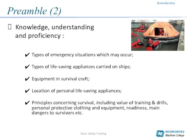 Preamble (2) Knowledge, understanding and proficiency : Types of emergency