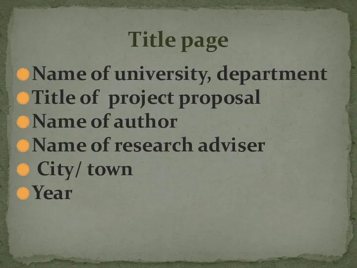 Name of university, department Title of project proposal Name of