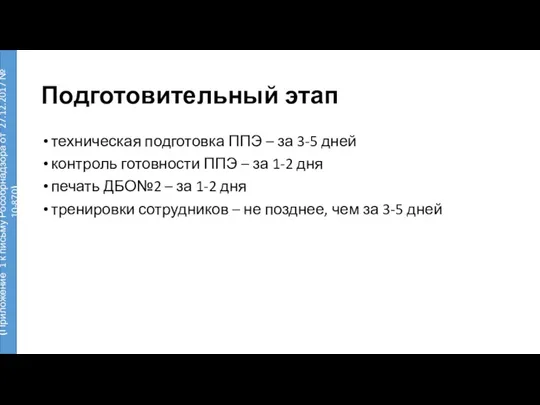 Подготовительный этап техническая подготовка ППЭ – за 3-5 дней контроль