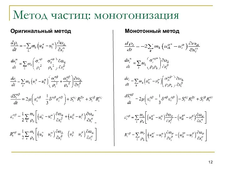Метод частиц: монотонизация Оригинальный метод Монотонный метод