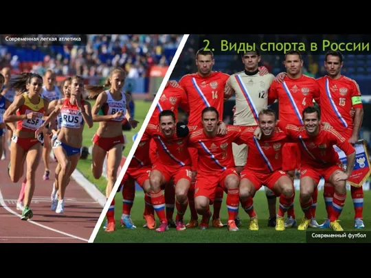 Современная легкая атлетика Современный футбол 2. Виды спорта в России