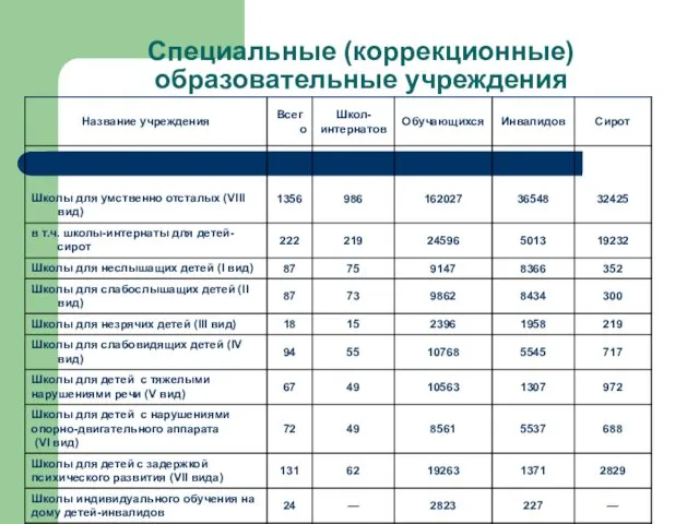 Специальные (коррекционные) образовательные учреждения