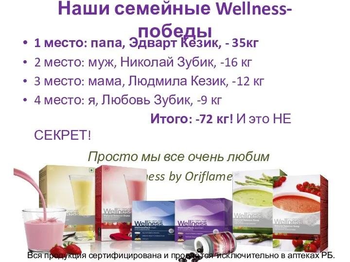 Наши семейные Wellness-победы 1 место: папа, Эдварт Кезик, - 35кг