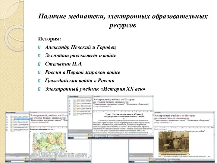 Наличие медиатеки, электронных образовательных ресурсов История: Александр Невский и Городец