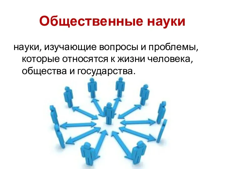 Общественные науки науки, изучающие вопросы и проблемы, которые относятся к жизни человека, общества и государства.