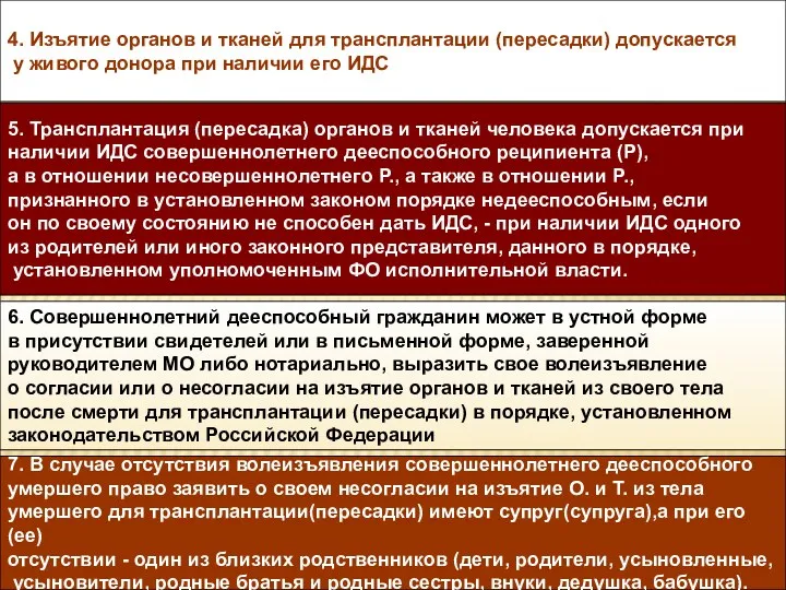 5. Трансплантация (пересадка) органов и тканей человека допускается при наличии