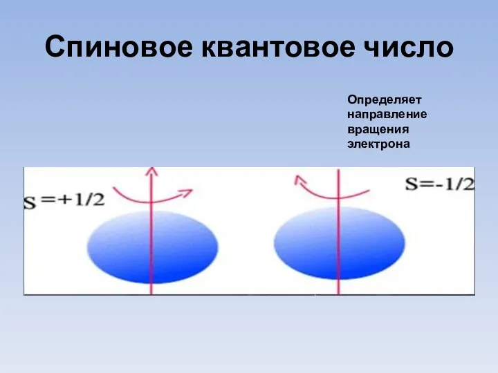 Спиновое квантовое число Определяет направление вращения электрона