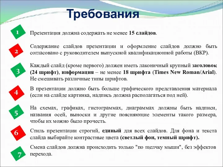 Презентация должна содержать не менее 15 слайдов. Содержание слайдов презентации