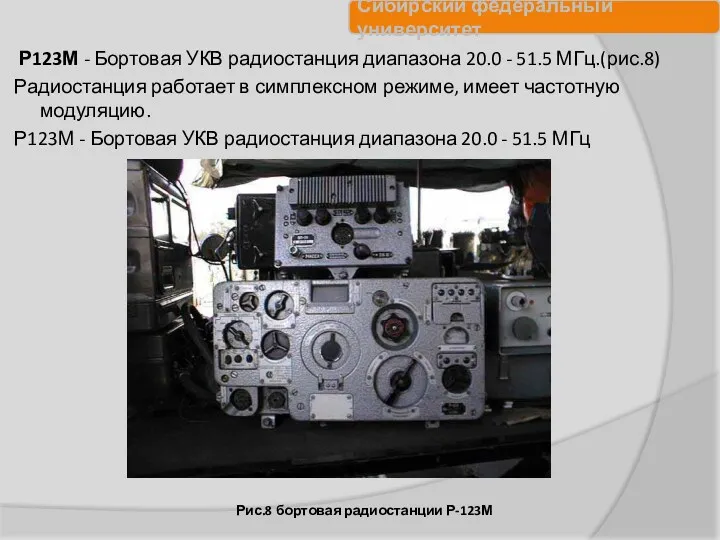 Р123М - Бортовая УКВ радиостанция диапазона 20.0 - 51.5 МГц.(рис.8)