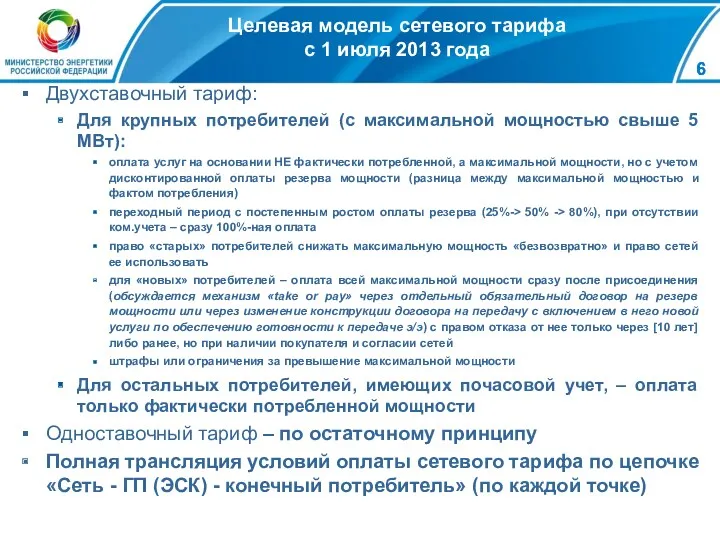 Целевая модель сетевого тарифа с 1 июля 2013 года Двухставочный