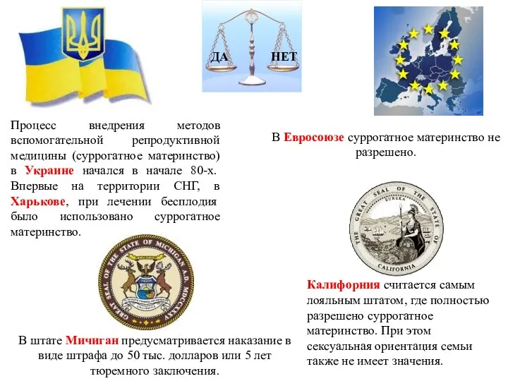 ДА НЕТ Процесс внедрения методов вспомогательной репродуктивной медицины (суррогатное материнство)