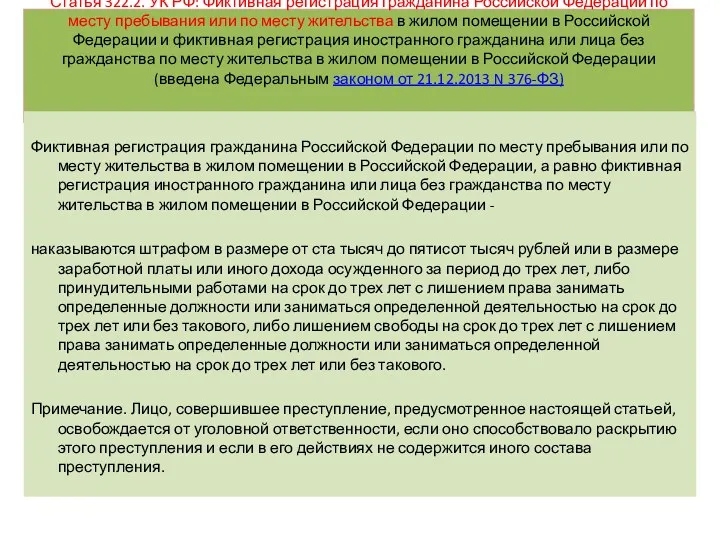 Статья 322.2. УК РФ: Фиктивная регистрация гражданина Российской Федерации по месту пребывания или