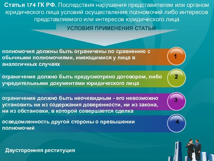 Статья 174 ГК РФ. Последствия нарушения представителем или органом юридического