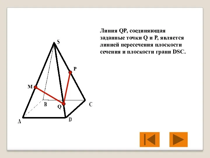 M P Q Линия QP, соединяющая заданные точки Q и