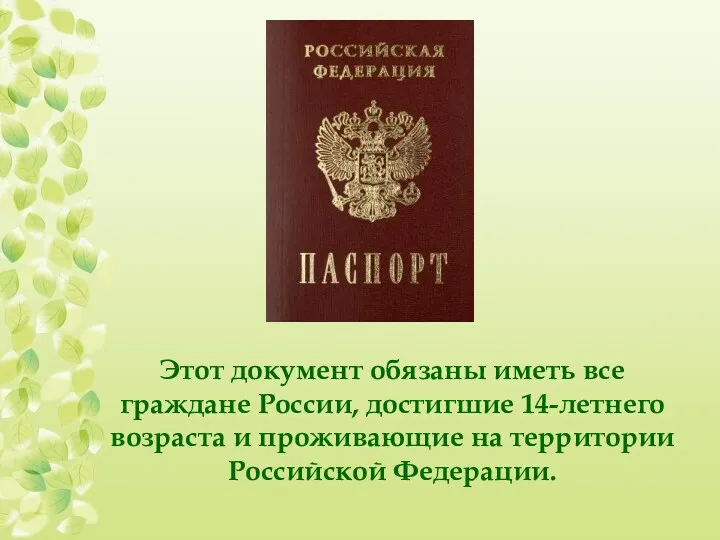 Этот документ обязаны иметь все граждане России, достигшие 14-летнего возраста и проживающие на территории Российской Федерации.