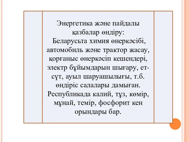 Энергетика және пайдалы қазбалар өндіру: Беларусьта химия өнеркәсібі, автомобиль және