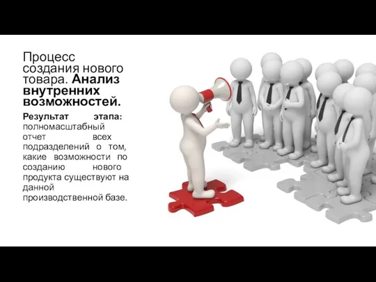 Процесс создания нового товара. Анализ внутренних возможностей. Результат этапа: полномасштабный отчет всех подразделений