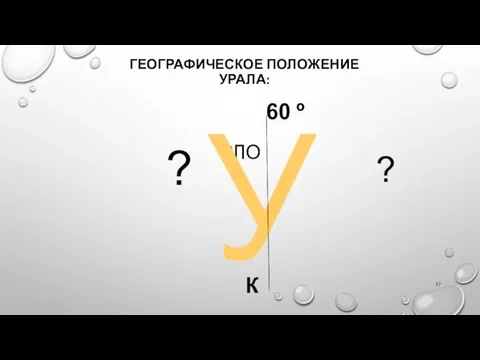 ГЕОГРАФИЧЕСКОЕ ПОЛОЖЕНИЕ УРАЛА: СЛО У 60 º К ? ?