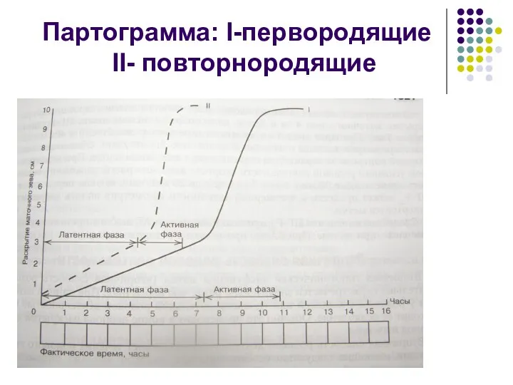 Партограмма: I-первородящие II- повторнородящие