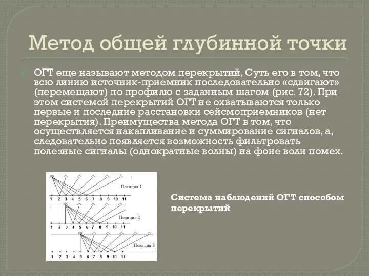 Метод общей глубинной точки ОГТ еще называют методом перекрытий, Суть