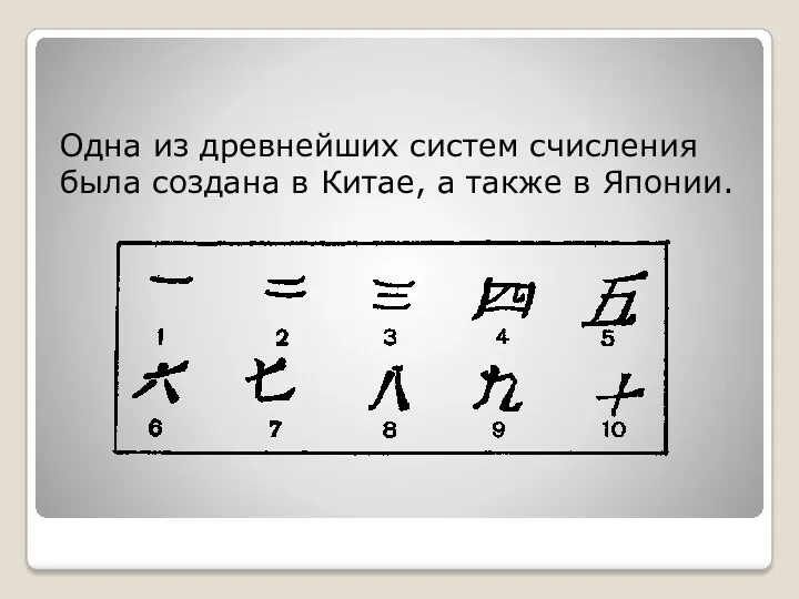 Одна из древнейших систем счисления была создана в Китае, а также в Японии.