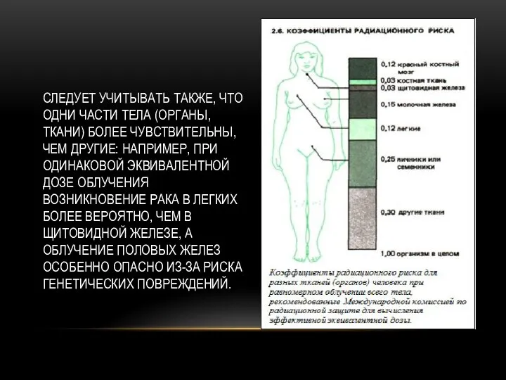 СЛЕДУЕТ УЧИТЫВАТЬ ТАКЖЕ, ЧТО ОДНИ ЧАСТИ ТЕЛА (ОРГАНЫ, ТКАНИ) БОЛЕЕ