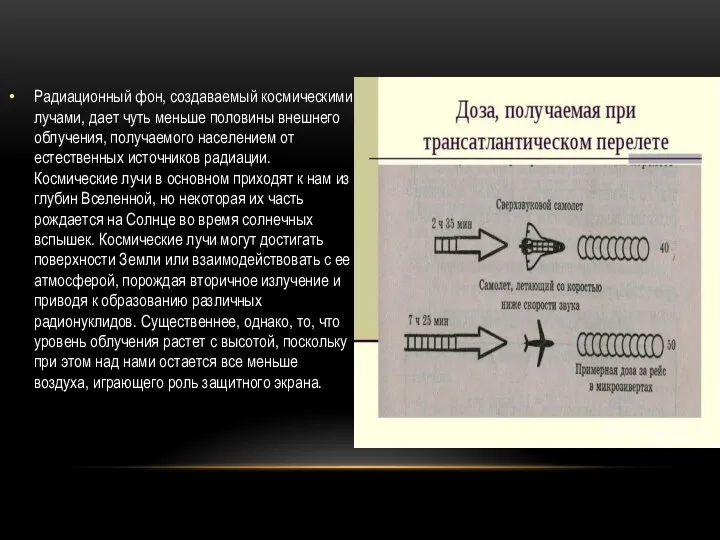 Радиационный фон, создаваемый космическими лучами, дает чуть меньше половины внешнего