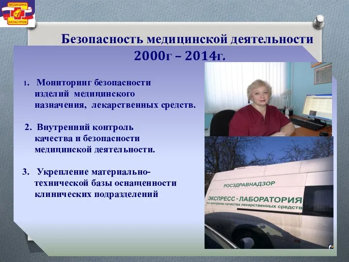 Безопасность медицинской деятельности 2000г – 2014г. 1. Мониторинг безопасности изделий