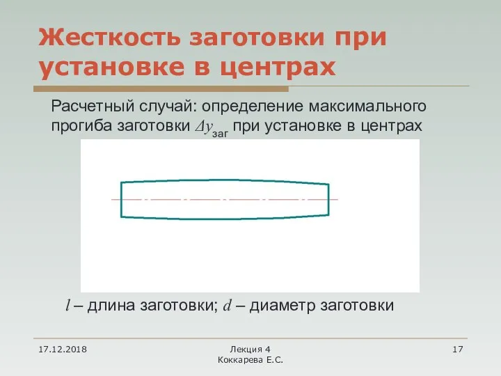 17.12.2018 Лекция 4 Коккарева Е.С. Жесткость заготовки при установке в