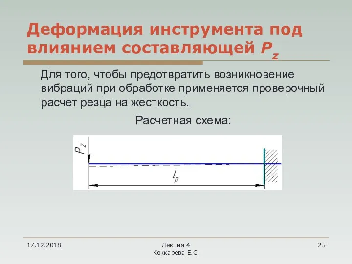 17.12.2018 Лекция 4 Коккарева Е.С. Деформация инструмента под влиянием составляющей