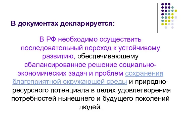 В документах декларируется: В РФ необходимо осуществить последовательный переход к