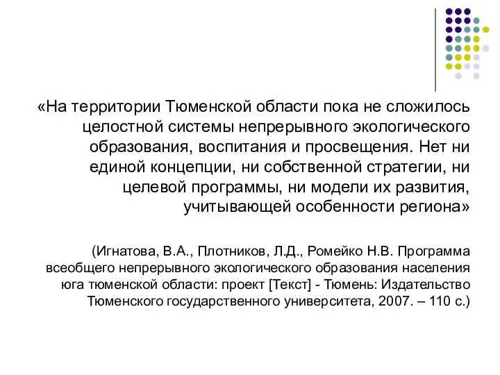 «На территории Тюменской области пока не сложилось целостной системы непрерывного