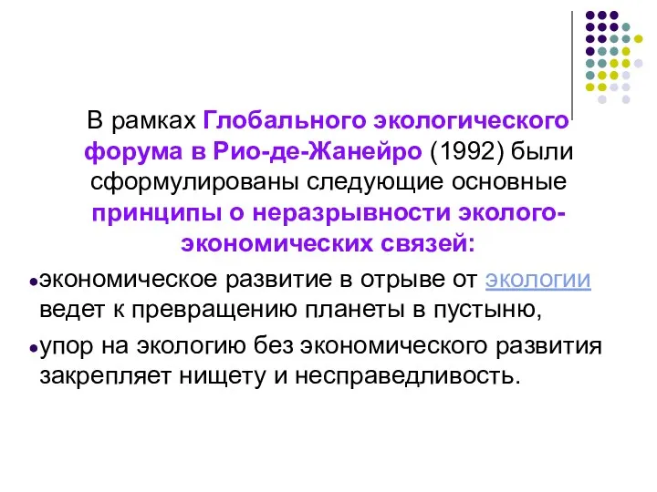 В рамках Глобального экологического форума в Рио-де-Жанейро (1992) были сформулированы