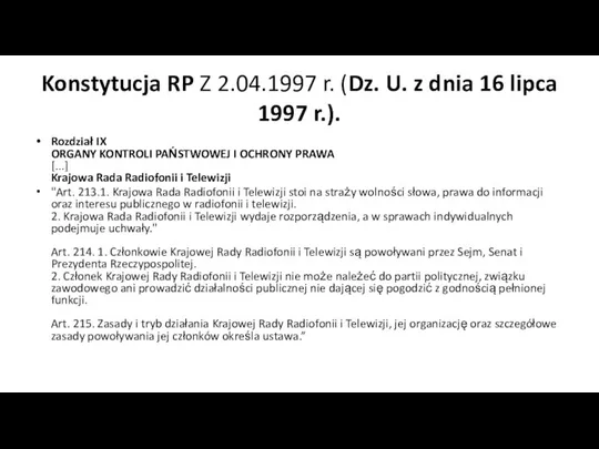 Konstytucja RP Z 2.04.1997 r. (Dz. U. z dnia 16
