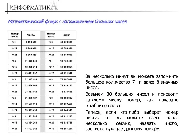 За несколько минут вы можете запомнить большое количество 7- и