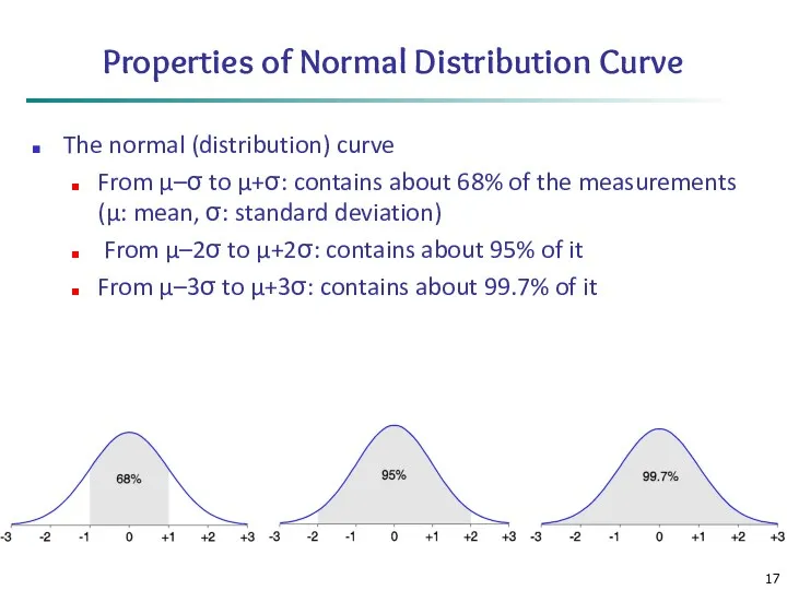 Properties of Normal Distribution Curve The normal (distribution) curve From