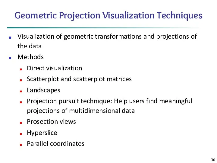 Geometric Projection Visualization Techniques Visualization of geometric transformations and projections