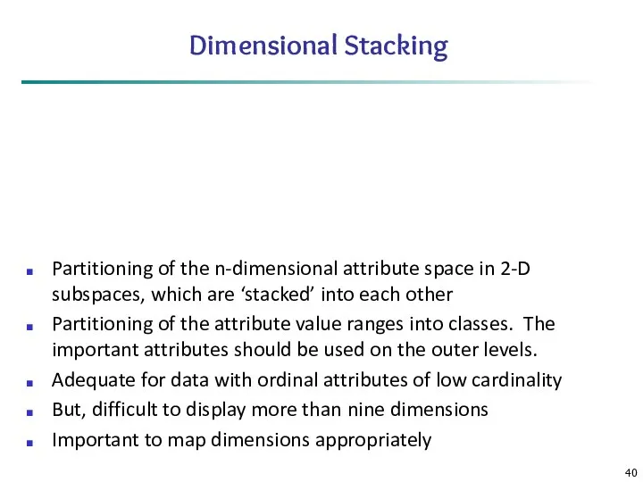 Dimensional Stacking Partitioning of the n-dimensional attribute space in 2-D