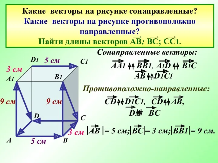 Какие векторы на рисунке сонаправленные? Какие векторы на рисунке противоположно