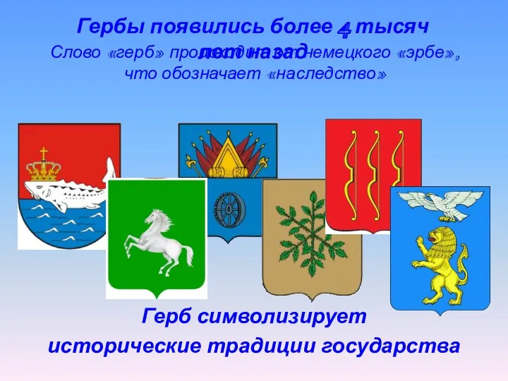 Герб символизирует исторические традиции государства Гербы появились более 4 тысяч