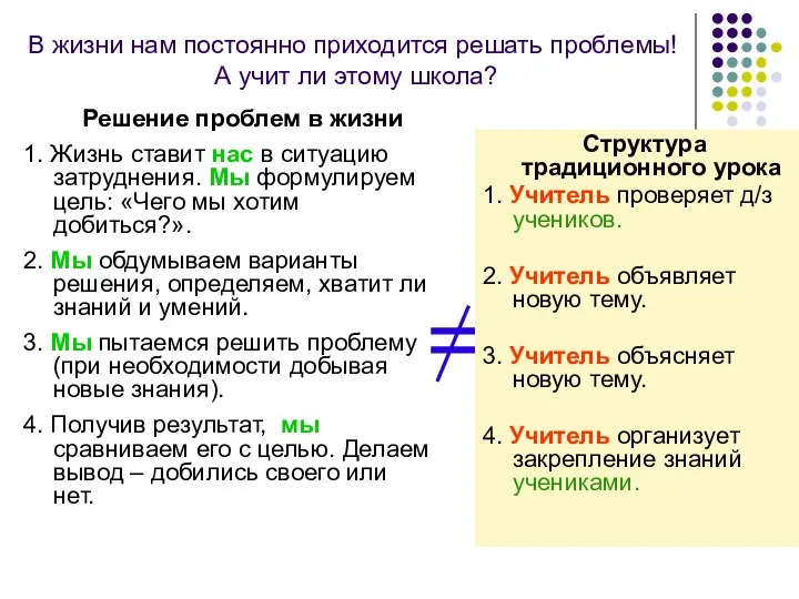 В жизни нам постоянно приходится решать проблемы! А учит ли