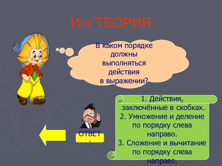 В каком порядке должны выполняться действия в выражении? 1. Действия,