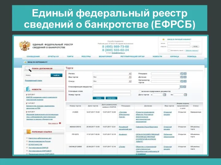Единый федеральный реестр сведений о банкротстве (ЕФРСБ)