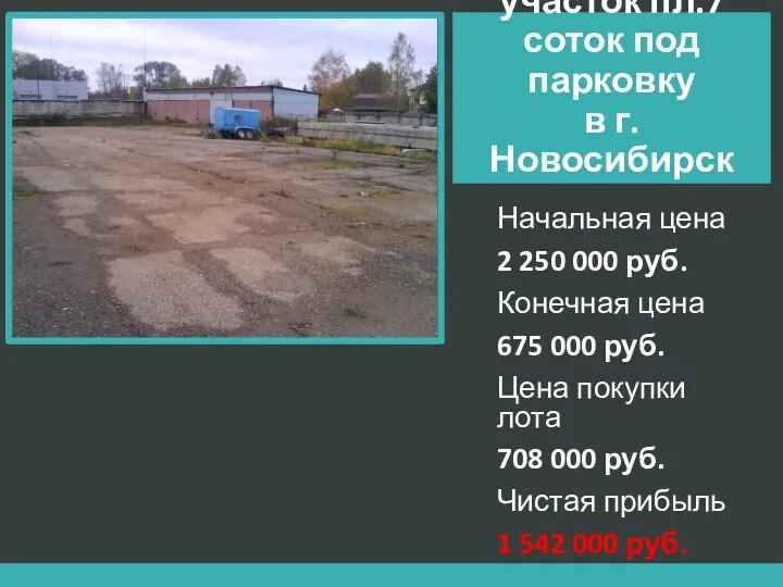 Земельный участок пл.7 соток под парковку в г. Новосибирск Начальная